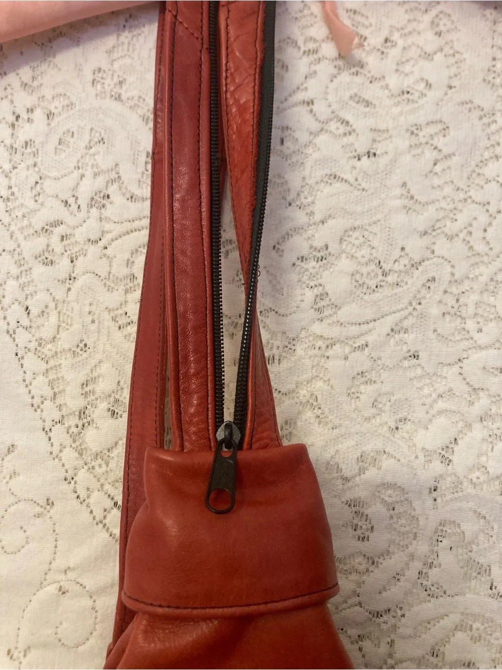 RED LEATHER A Frame Backpack